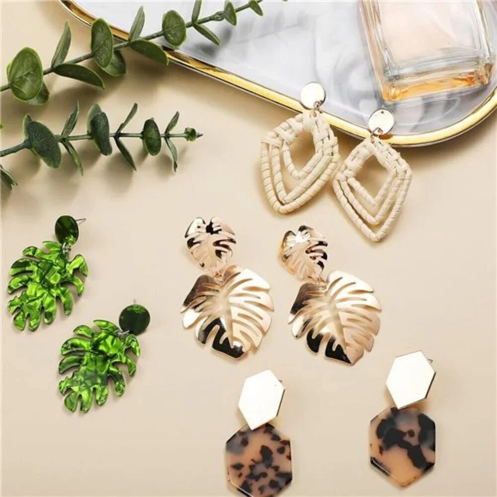 8 Pcs- 4 sets  Boho Necklace and Earring Sets for Women  Rattan Earrings